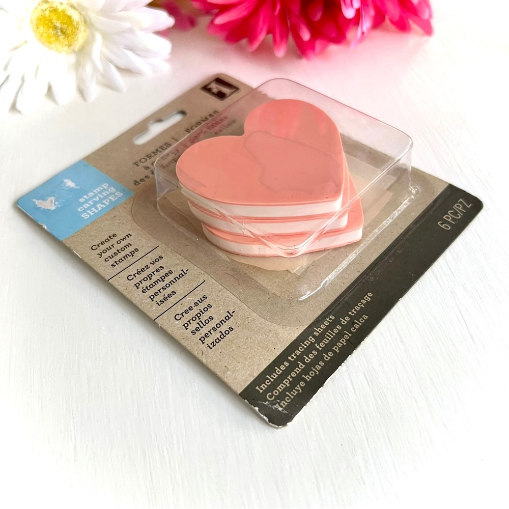 NEW Inkadinkado Heart Stamp Carving Shapes Set of 3 Pink Stamps 3 Tracing Sheets - Picture 3 of 5